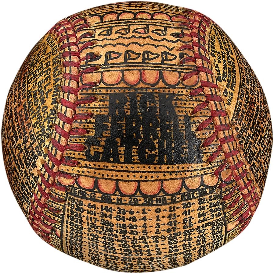 Sports Fine Art - Rick Ferrell Folk Art Painted Baseball by George Sosnack