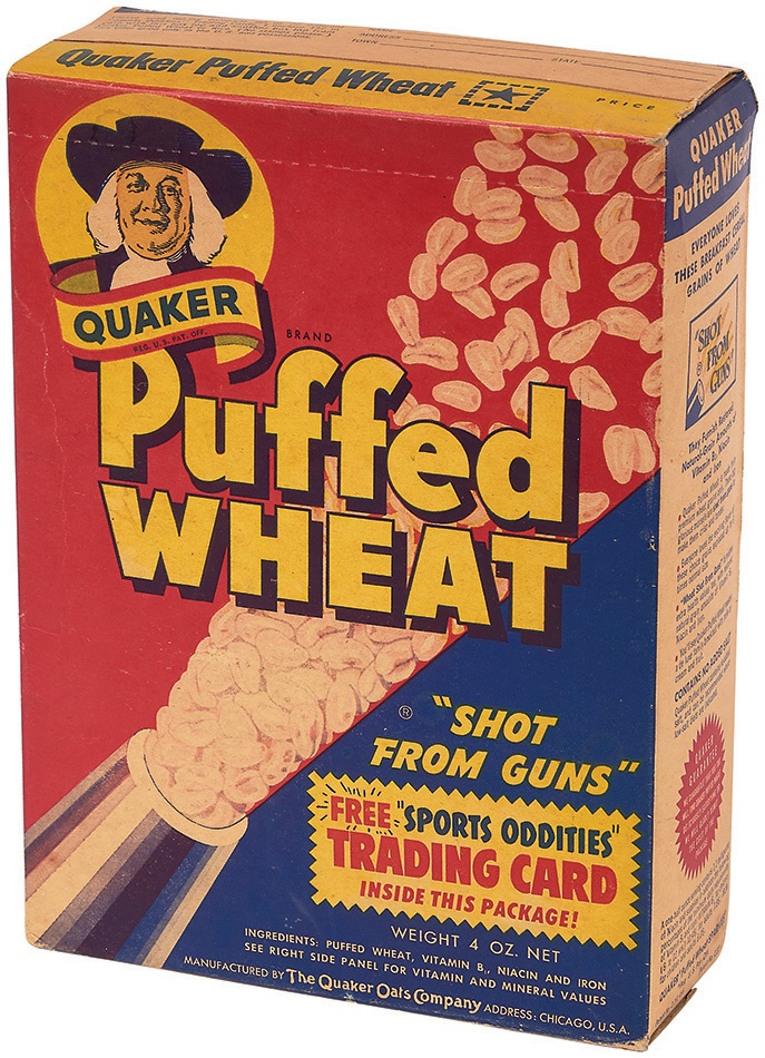 - "Unopened" Cereal Box with 1954 Quaker Sports Oddities Card Inside