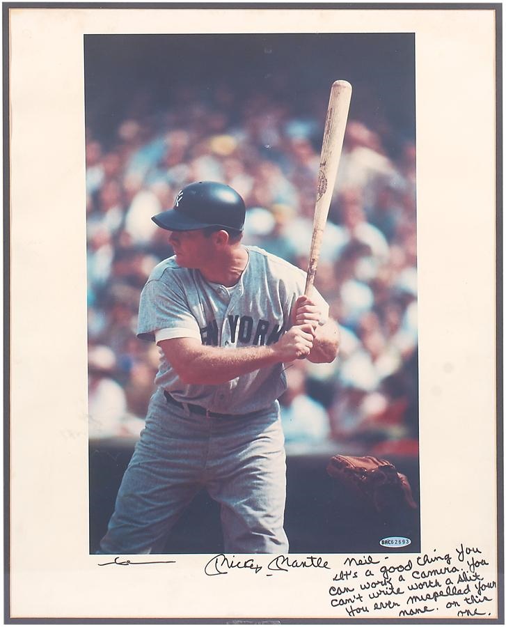 NY Yankees, Giants & Mets - Mickey Mantle "Can't Write Worth A Shit" UDA Signed Photo (Neil Leifer's Personal Copy)