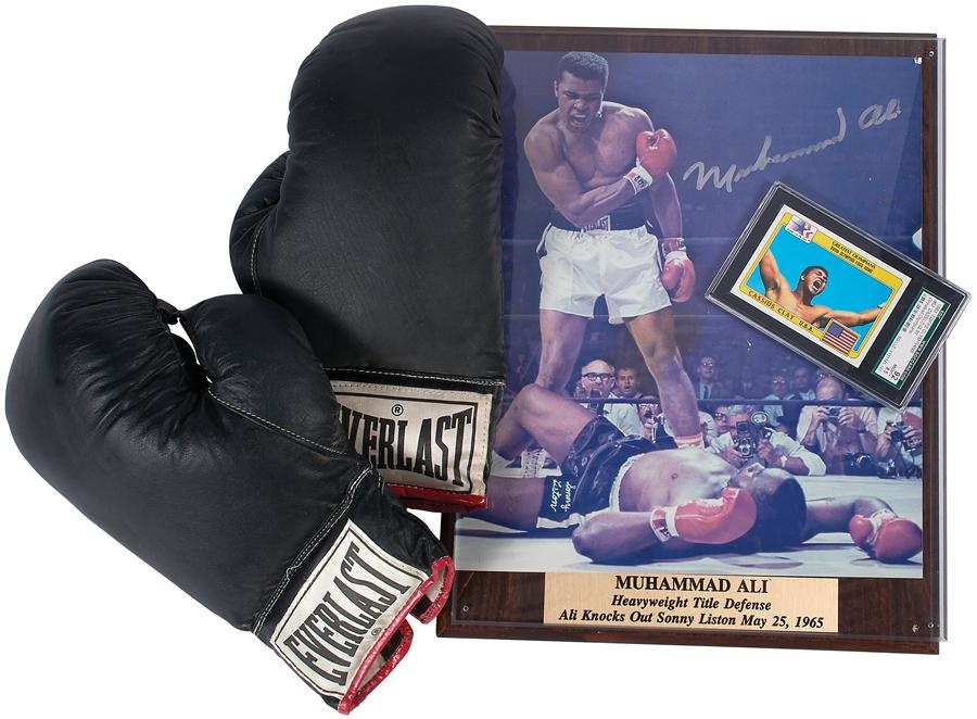 Muhammad Ali & Boxing - Muhammad Ali Autographed Boxing Gloves & Photo Plaque
