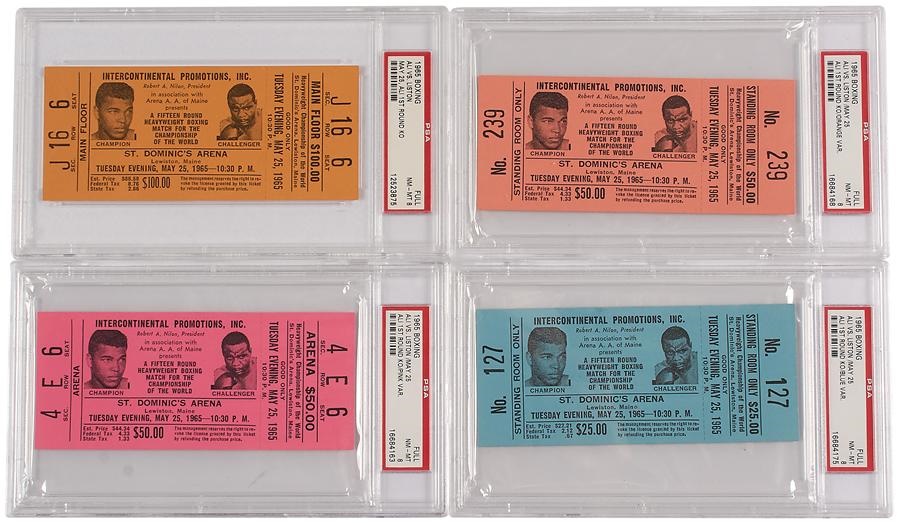 Muhammad Ali & Boxing - 1965 Muhammad Ali vs. Sonny Liston Full Ticket PSA NM-MT 8 Set of (4)