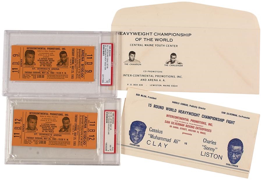 Muhammad Ali & Boxing - High Grade 1965 Muhammad Ali vs. Sonny Liston PSA Graded Full Tickets with Envelope