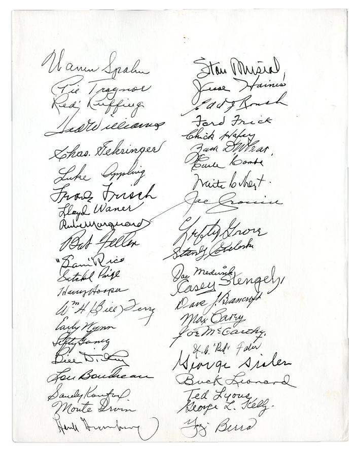 Baseball Autographs - Baseball Hall of Famers Autographed Sheet with 43 Mint Signatures