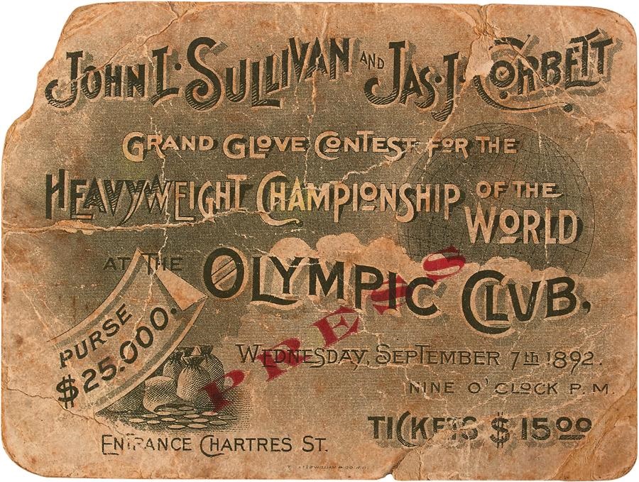 Muhammad Ali & Boxing - 1892 John L. Sullivan vs. James Corbett Full Press Ticket