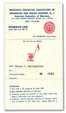 - Bruce Springsteen 1972 Musician's Union Card