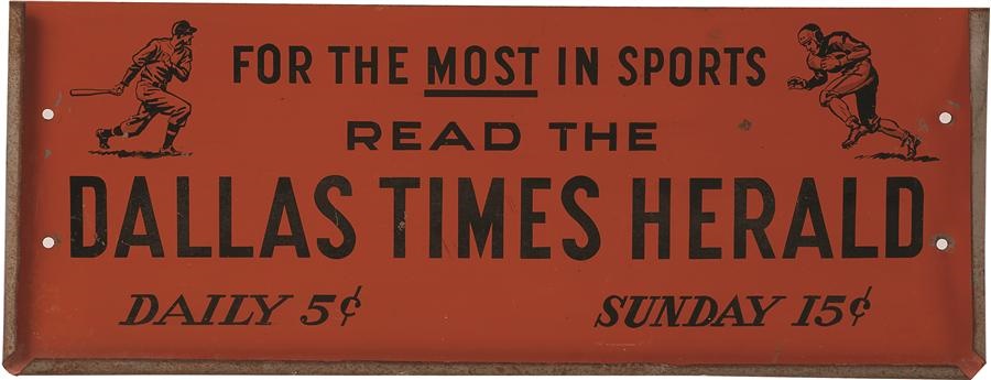 Baseball Memorabilia - 1930s Dallas Times Herald Newspaper Rack Metal Sign