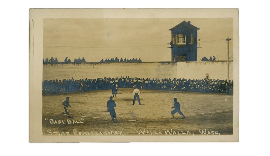 Integrated 1910s Prison Baseball Game Real Photo Postcard - Walla Walla Washington State Penitentiary