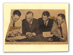 NY Yankees, Giants & Mets - 1930's Gehrig, DiMaggio & McCarthy Signed Newspaper Photograph (5.5x9").