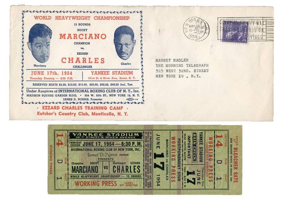Muhammad Ali & Boxing - 1954 Rocky Marciano vs. Ezzard Charles Full Ticket With Envelope