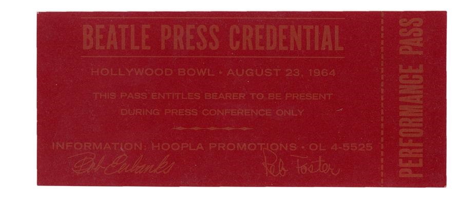 Rock 'N' Roll - 1964 Beatles Hollywood Bowl Full Press Pass