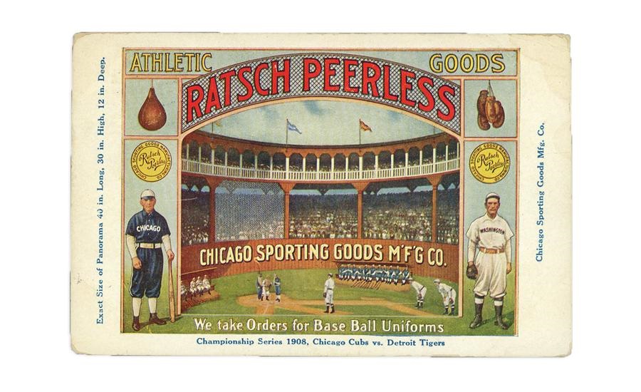Antique Sporting Goods - 1908 World Series Ratsch Peerless Sporting Goods Postcard