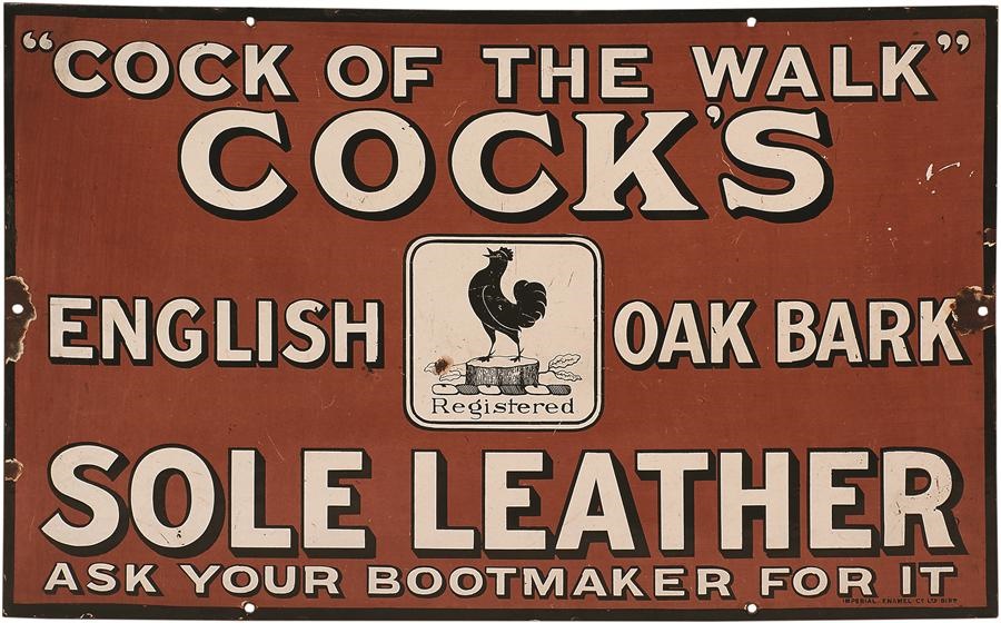 Rock And Pop Culture - Turn of the Century "Cocks" Enamel Advertising Sign