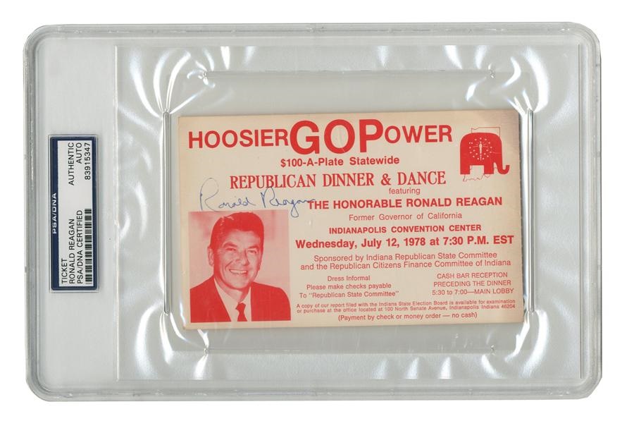 Rock And Pop Culture - 1978 Ronald Reagan "Hoosiers" Vintage Signed Photo Ticket (PSA/DNA)