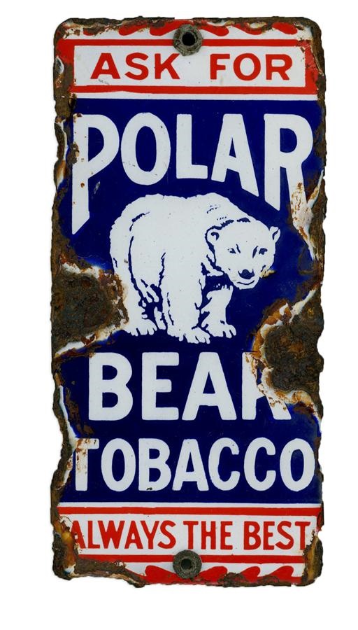 - Circa 1910 Polar Bear Tobacco Porcelain Enamel Push Plate