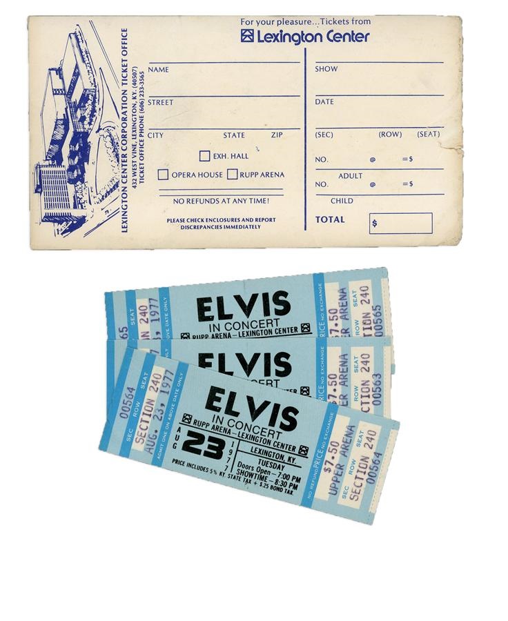 Rock 'N' Roll - Three 1977 Elvis Presley Unused Concert Tickets in Original Envelope