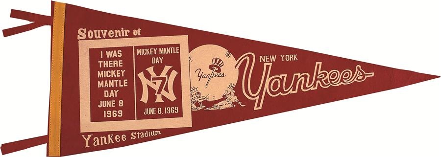 Mantle and Maris - Mint 1969 "Mickey Mantle Day" Rare Variation Pennant