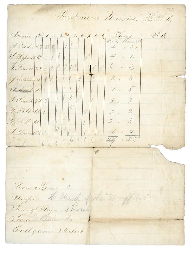 Civil War Baseball "Muffins" Scorecard - One of the Earliest Known