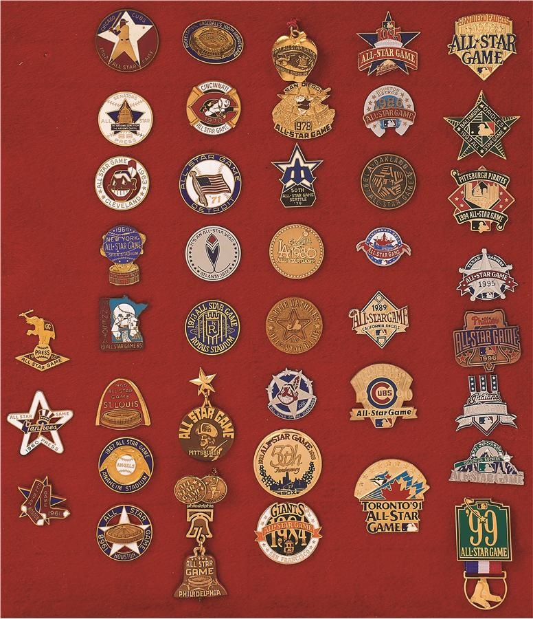 Tickets, Publications & Pins - High Grade Run Of All-Star Baseball Game Press Pins (1960-1999)