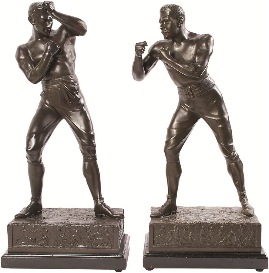 Muhammad Ali & Boxing - 1890s John L. Sullivan vs. James J. Corbett Pair of Boxing Statues - Nicest Known Set