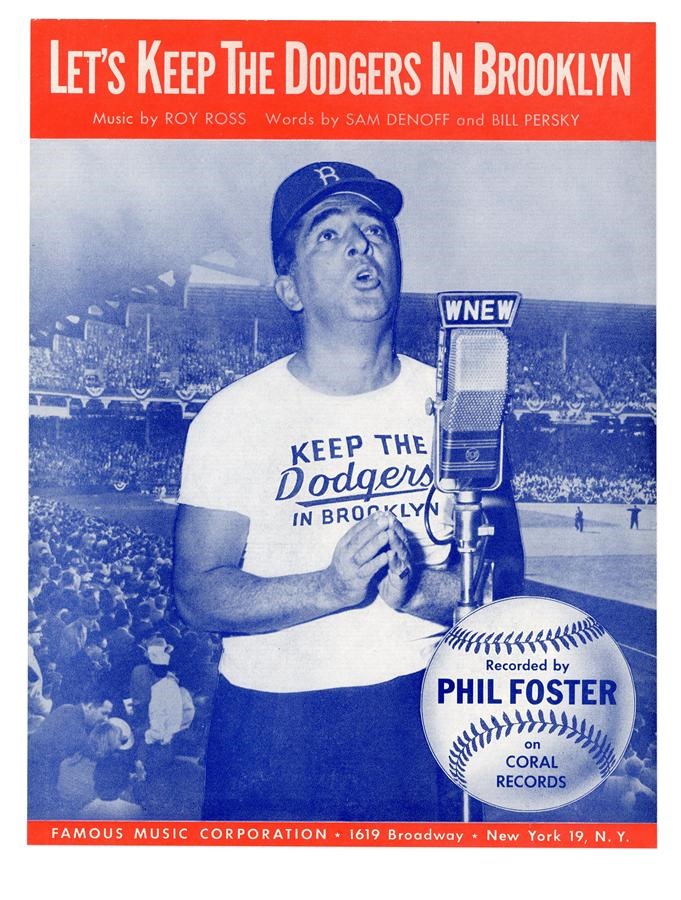 1957 "Keep The Dodgers In Brooklyn" Sheet Music