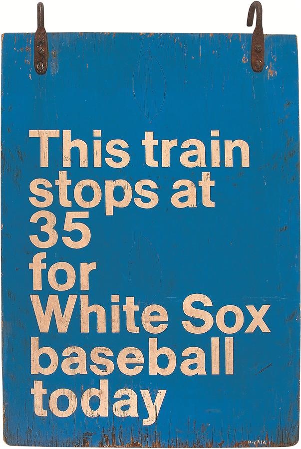 Stadium Artifacts - Comiskey Park Subway Stop Hand-painted Wood Baseball Sign