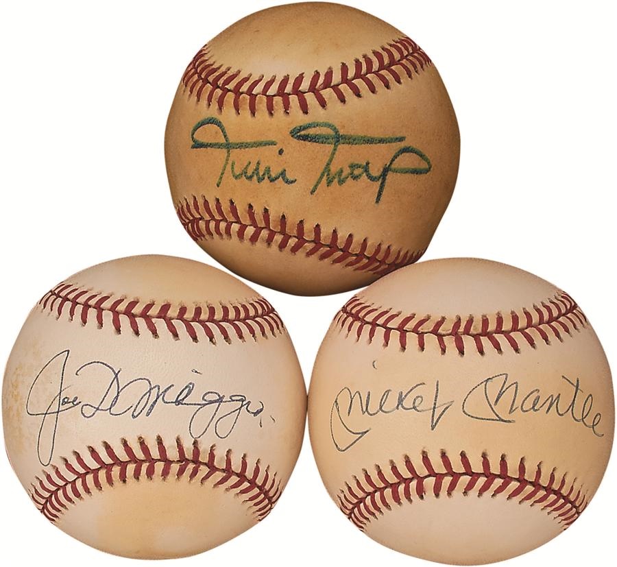 Mickey Mantle, Joe DiMaggio & Willie Mays Signed Baseballs (PSA/DNA)