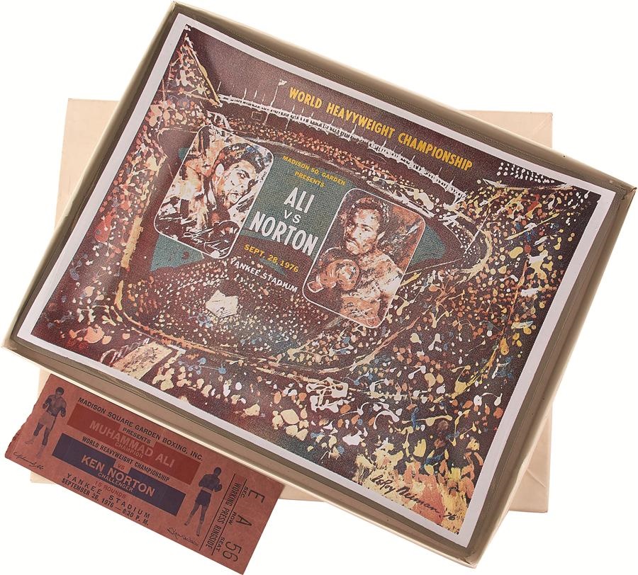 1976 Ali vs. Norton III Yankee Stadium Ticket Stub & Promotional Ashtray in Original Box (2)