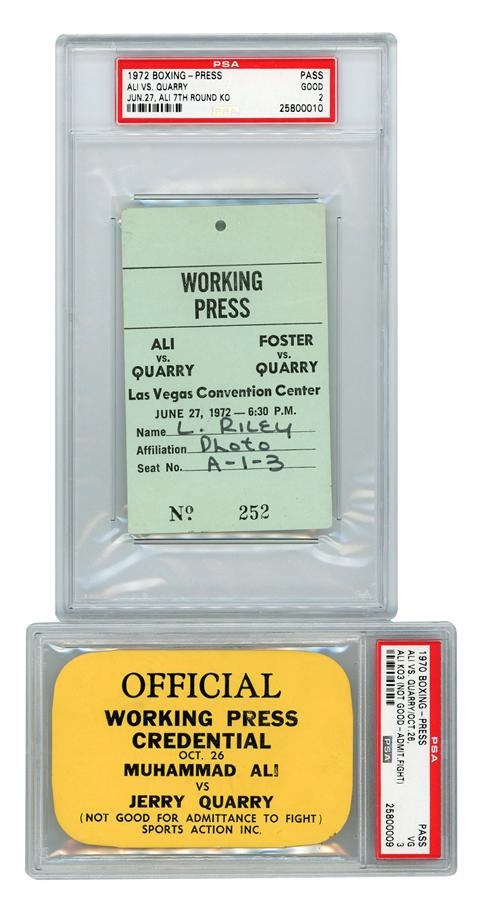 Collection of Muhammad Ali's Manager's Personal Ph - 1972 Muhammad Ali vs. Jerry Quarry Press Passes (2) PSA/DNA