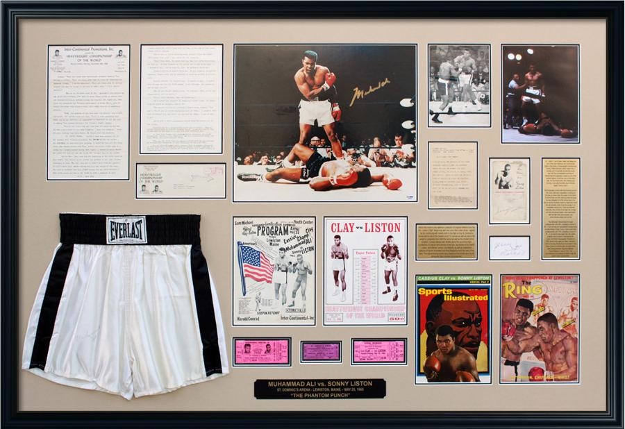 Muhammad Ali & Boxing - Magnificent 1965 Muhammad Ali vs. Sonny Liston II Signed Collage - Complete with Tickets, Program & More
