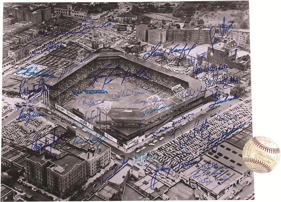 Jackie Robinson & Brooklyn Dodgers - Brooklyn Dodgers Legends Signed Photo with Campanella & 1962 Dodgers Team Ball