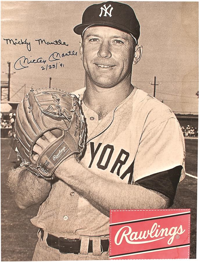 Mantle and Maris - 1960s Mickey Mantle Signed Rawlings Ad Poster (JSA LOA)