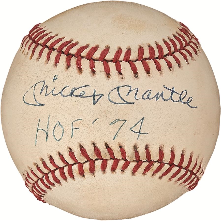 Mantle and Maris - Mickey Mantle "HOF 74" Signed Baseball (JSA)