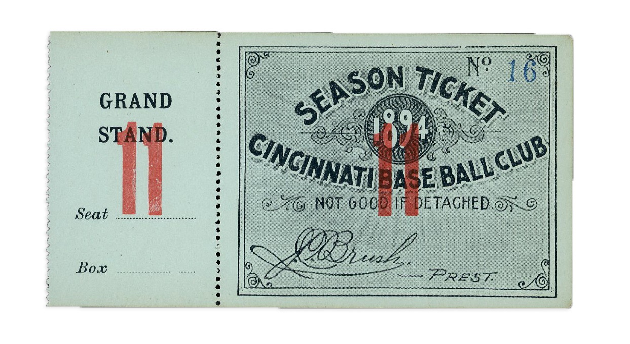 Tickets, Publications & Pins - 1894 Cincinnati Reds Season Ticket