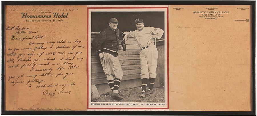 Baseball Autographs - Walter Johnson & Dazzy Vance "Rogues Gallery" Letters (2)