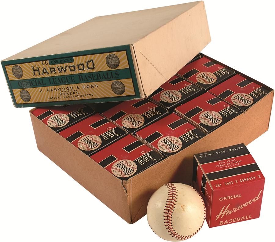 - Unopened 1940s Harwood & Sons One Dozen Baseballs in Original Box - Old Sporting Goods Store Stock