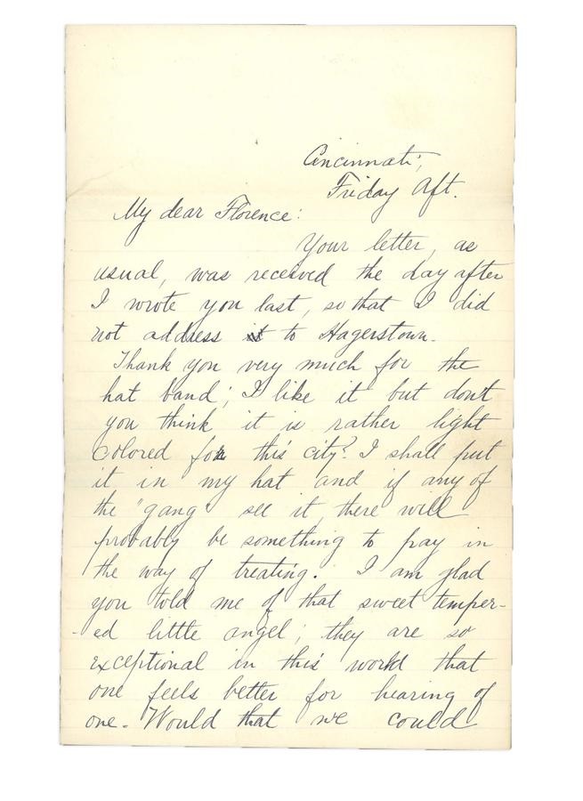 Early Baseball - 1869 Cincinnati Red Stockings Letter