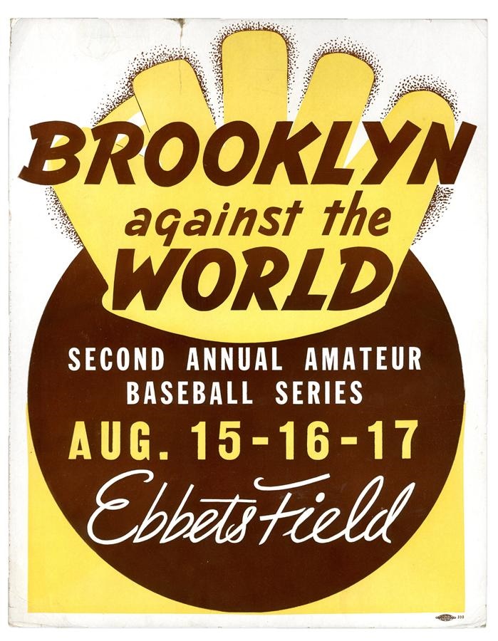 - 1947 Ebbets Field "Brooklyn Against the World" Cardboard Sign - Year of Jackie Robinson Breaking the Color Line