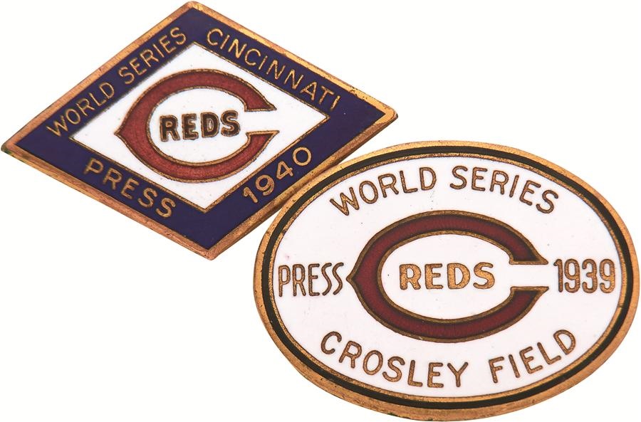 Pete Rose & Cincinnati Reds - 1939 and 1940 Cincinnati Reds World Series Press Pins