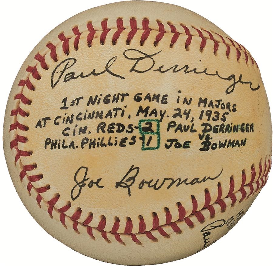 Pete Rose & Cincinnati Reds - First Major League Night Game Signed Baseball
