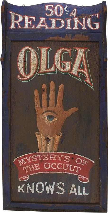 - 1930s Olga "Mysterys of the Occult" Fortune Teller Sign from Coney Island