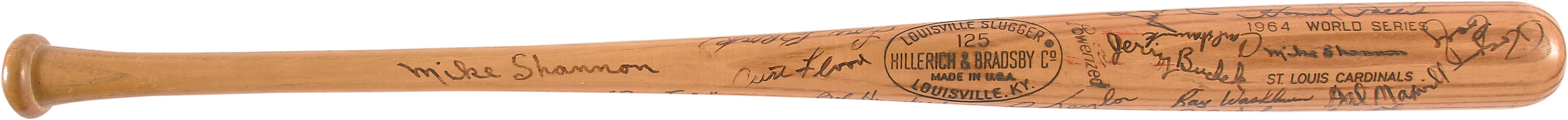 The Mike Shannon St. Louis Cardinals Collection - 1964 Mike Shannon World Series Bat Signed by Cardinals Team