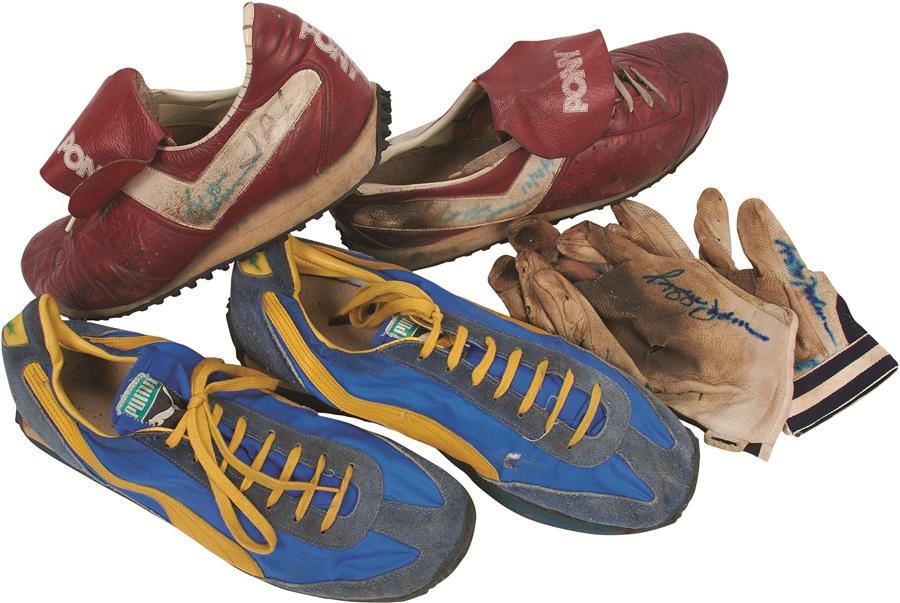 Baseball Equipment - Reggie Jackson Game Worn Signed Turf Shoes & Batting Gloves