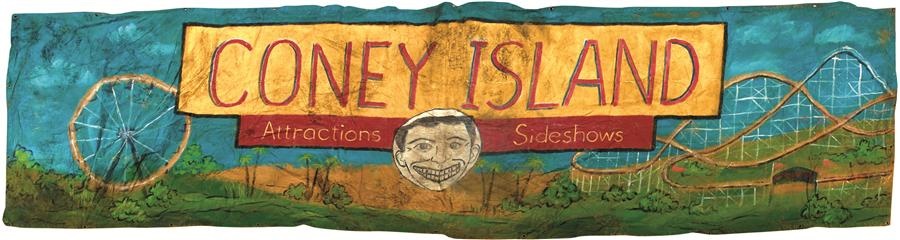 - 1950s Coney Island Handpainted Folk Art Banner