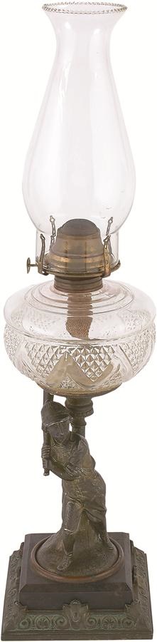 Early Baseball - 1876 Hartford Baseball Oil Lamp on Rarely Seen Original Base
