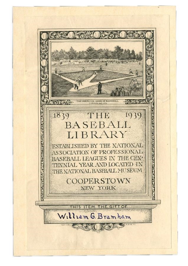 1939 National Baseball Hall of Fame Library Bookplate