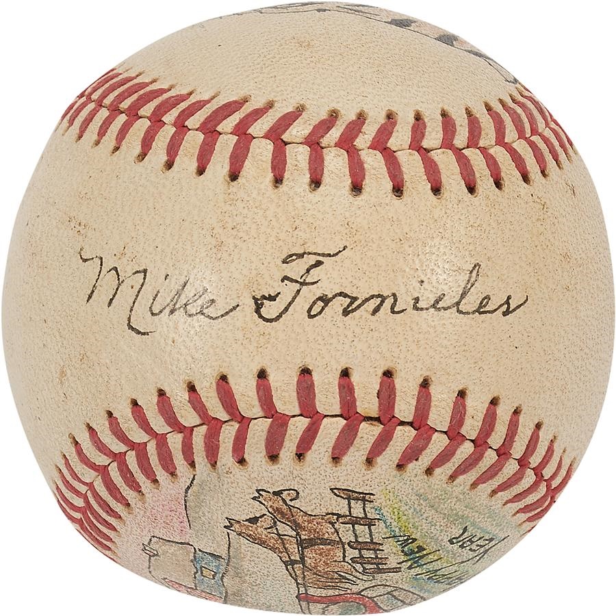 Negro League, Latin, Japanese & International Base - Mike Fornielles 1952 Single-Signed Folk Art Painted Baseball by Mike Diaz, The George Sosnak of Cuba