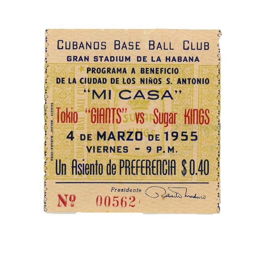 - 1955 Tokyo Giants vs. Cuban Sugar Kings in Havana Baseball Ticket