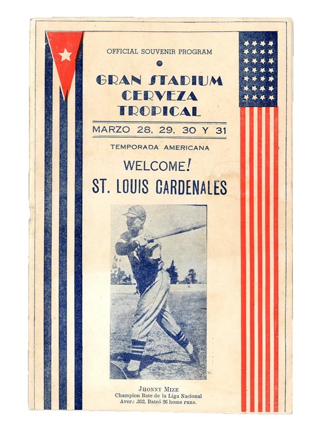 High Grade 1943 St. Louis Cardinals vs. Cuban All-Stars Tour Program - Rare Mize Cover