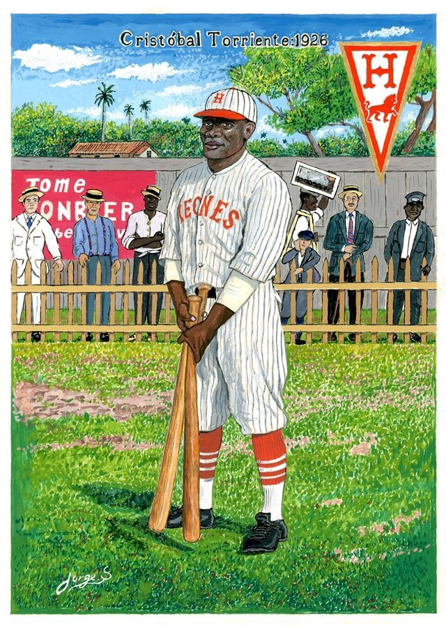 Negro League, Latin, Japanese & International Base - Cristobal Torrientes Watercolor by Famed Cuban Baseball Artist Jorge S.
