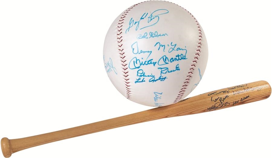 - 500 Home Run Club Signed Bat & Hall of Famers Signed Jumbo Baseball with Mickey Mantle